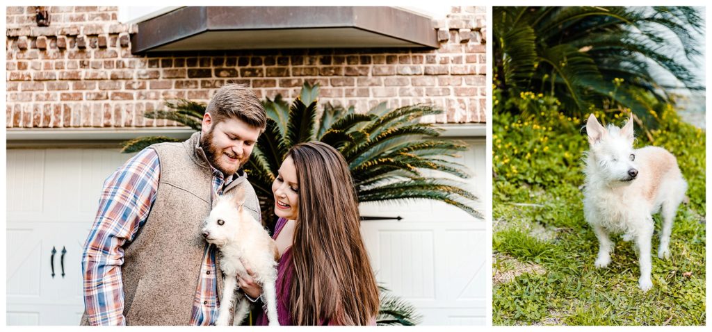 downtown savannah engagement session couple with dog