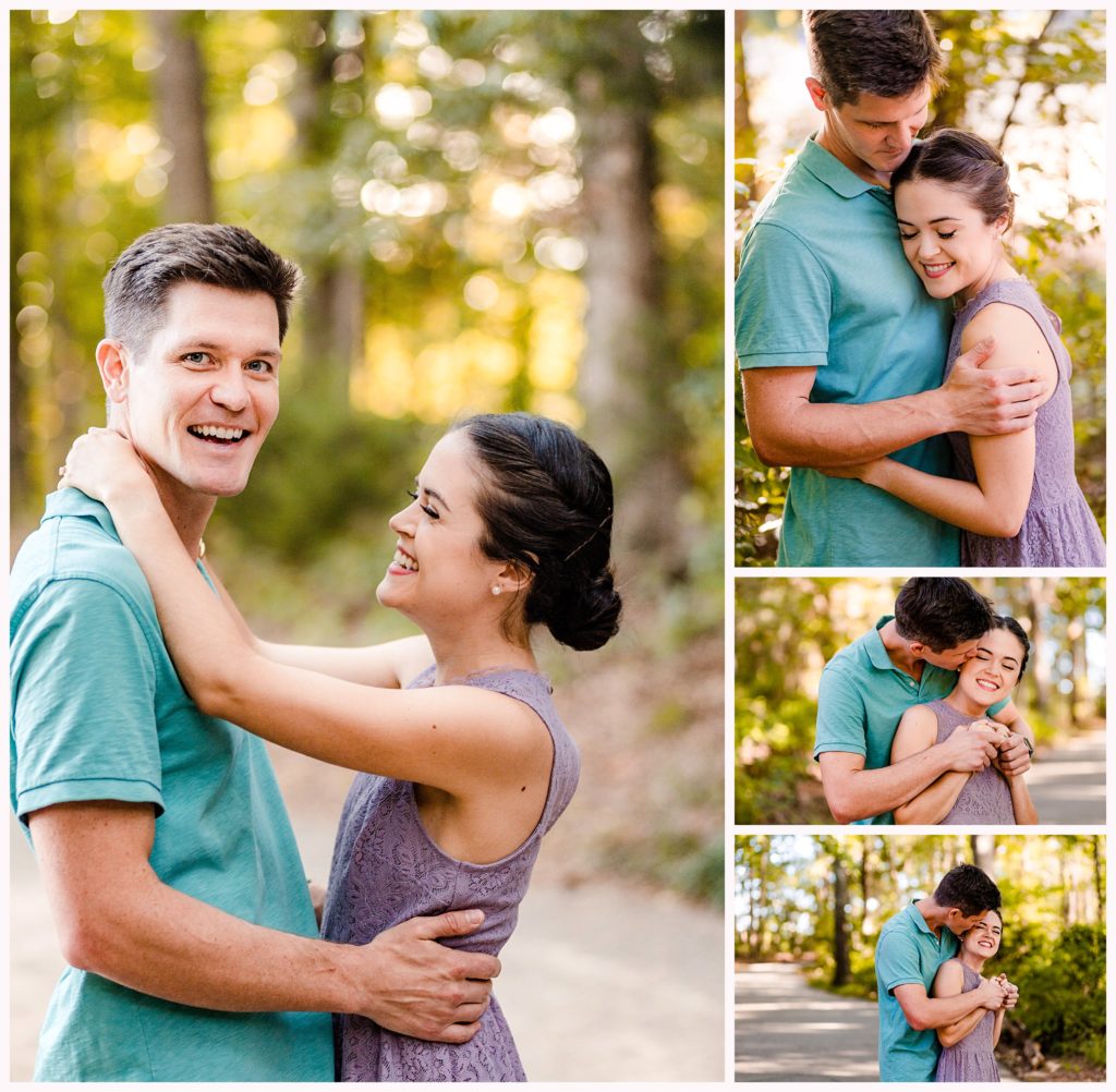 couple in colorful outfits at charlott engagement session