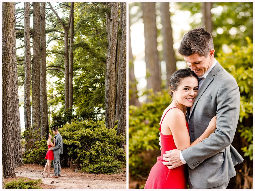 couple at charlotte engagement session in the woods