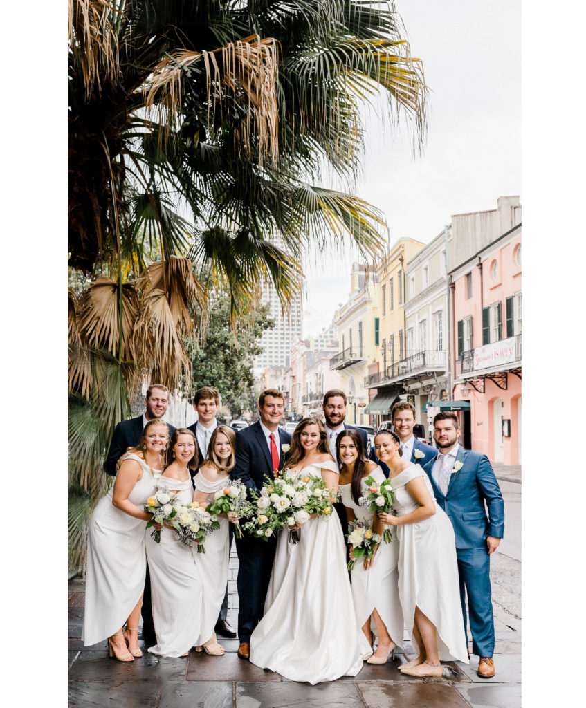 wedding party in the streets of new orleans on wedding day