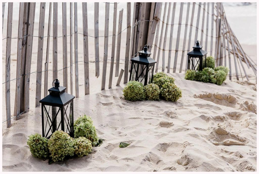 lanterns on north carolina beach wedding setup