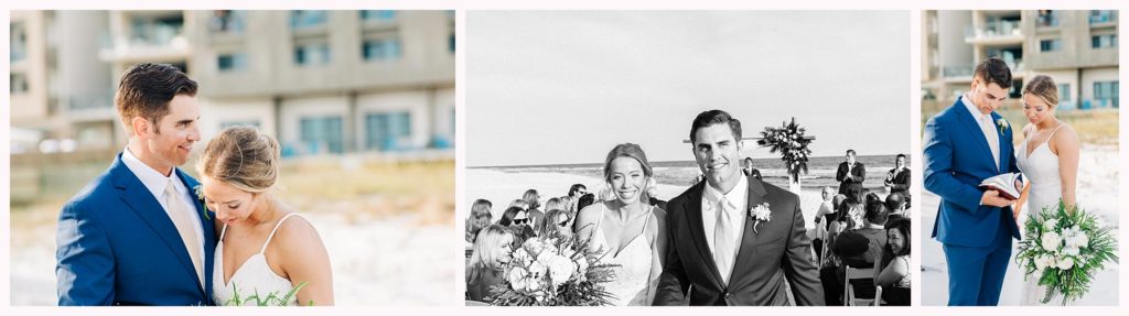 bride and groom at beach wedding in alabama