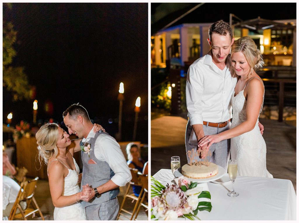 couple shares the first dance and cake cutting