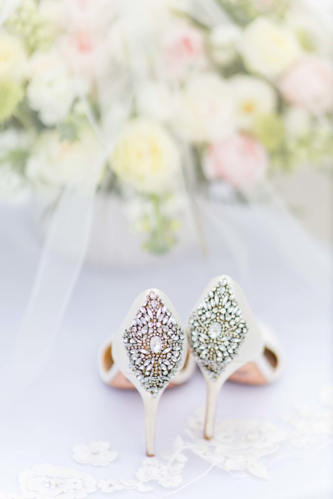 gorgeous jeweled shoes on a wedding day