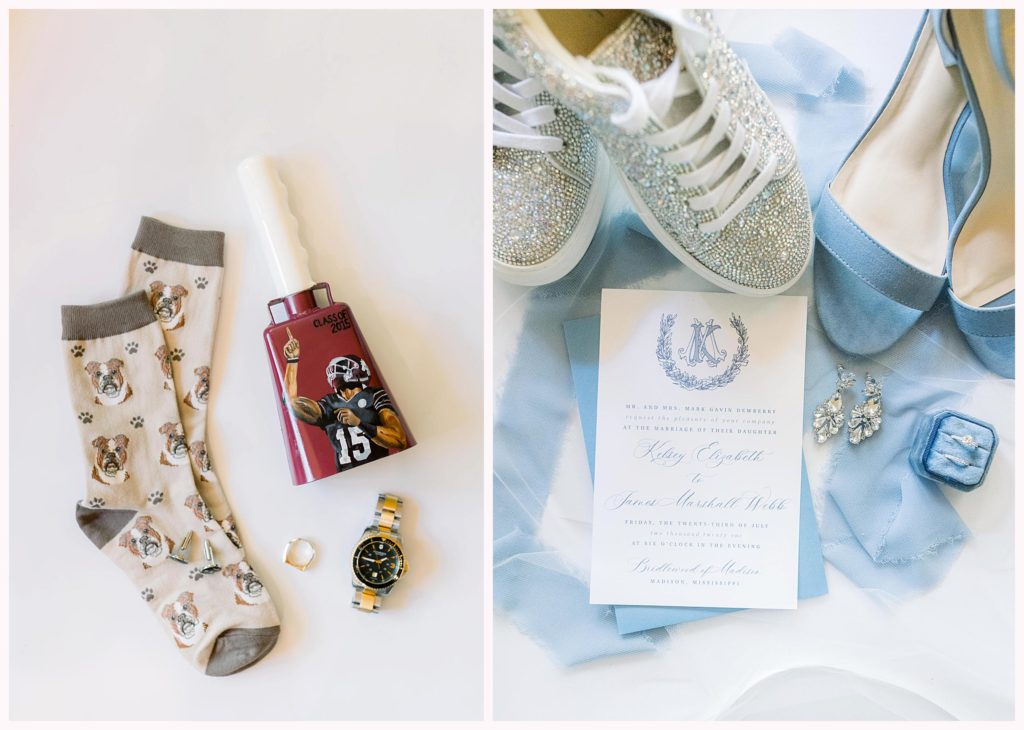 wedding details with mississippi state cowbell