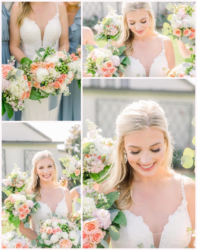 bride surrounded by florals on wedding day