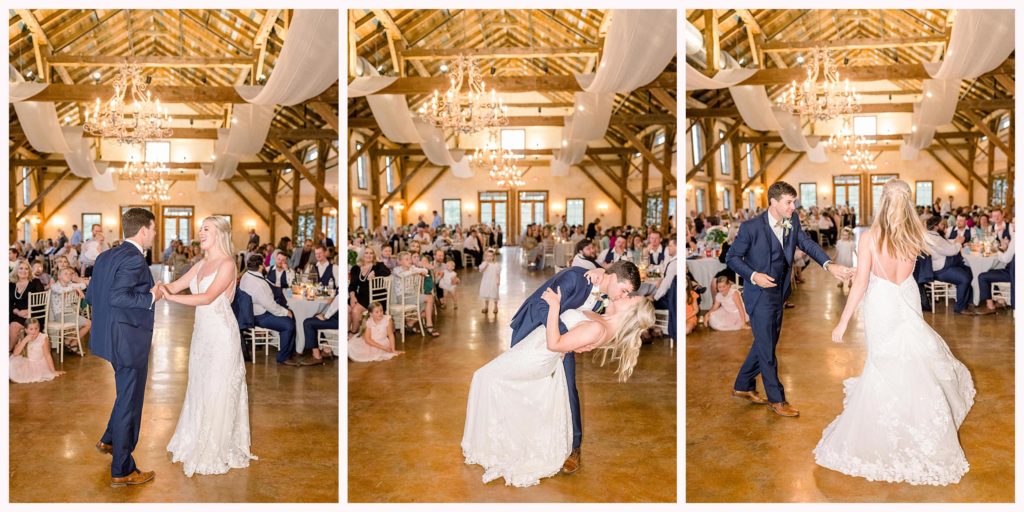 fun, fast paced first dance song plays as bride and groom share first dance