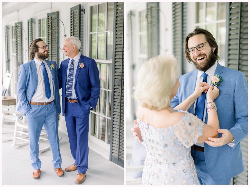 groom gets ready with mom and dad