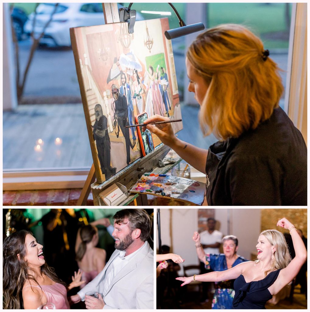 dancing photos and live painter at wedding reception