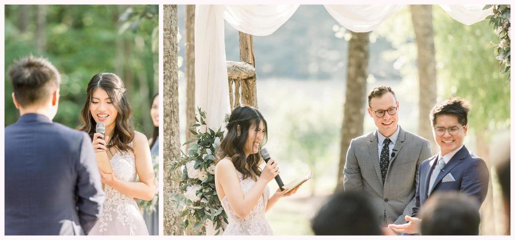 couple laughs over personal vows during wedding ceremony