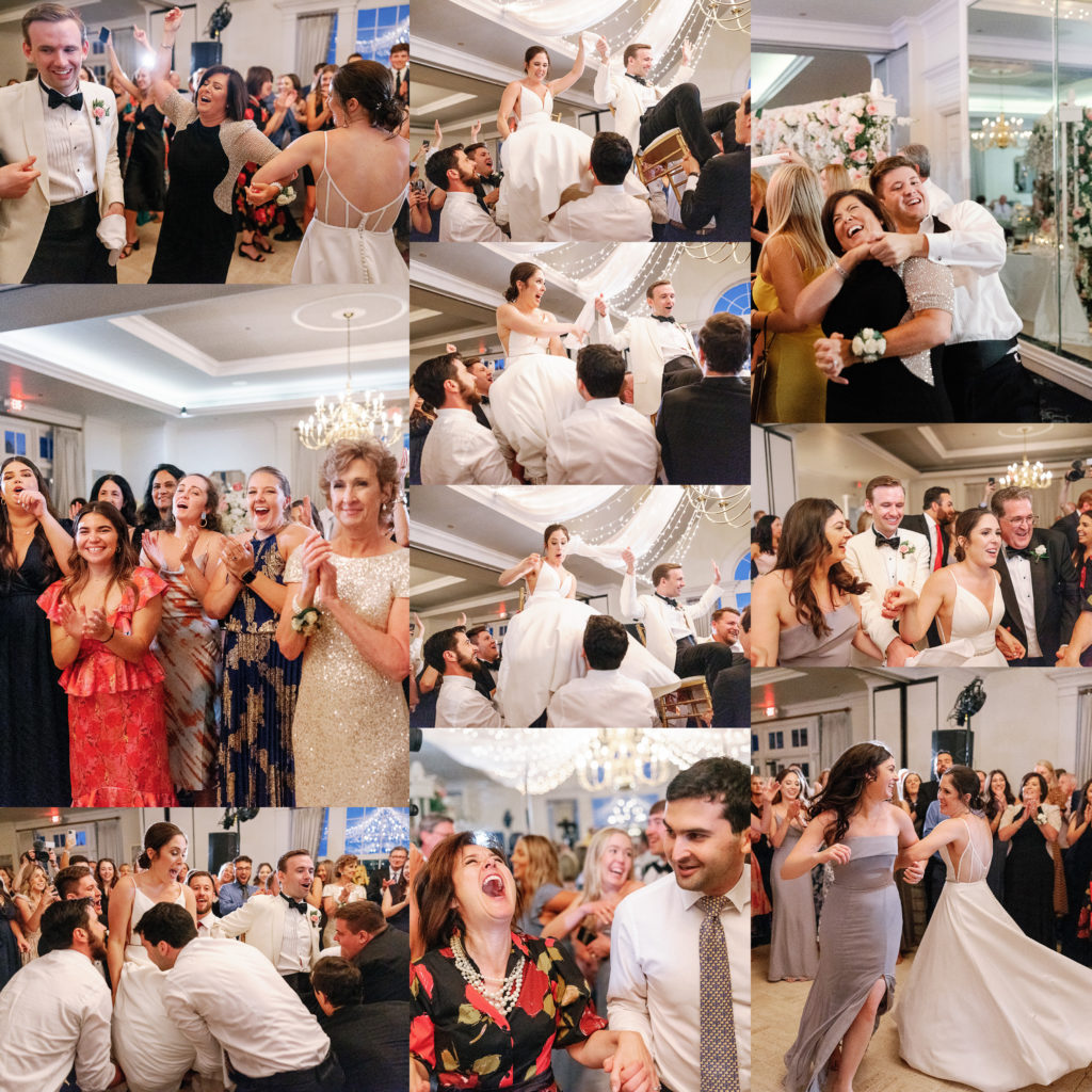 bride and groom celebrate with horah dance at jewish wedding at providence country club