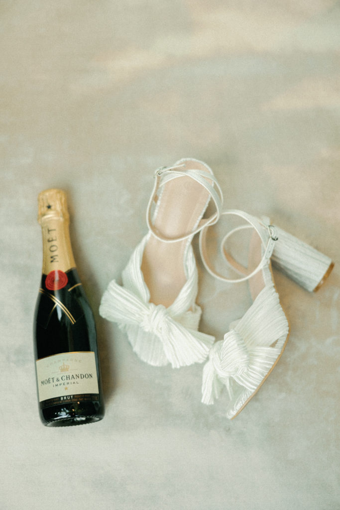 moet & chandon champagne with loeffler randall shoes on wedding day
